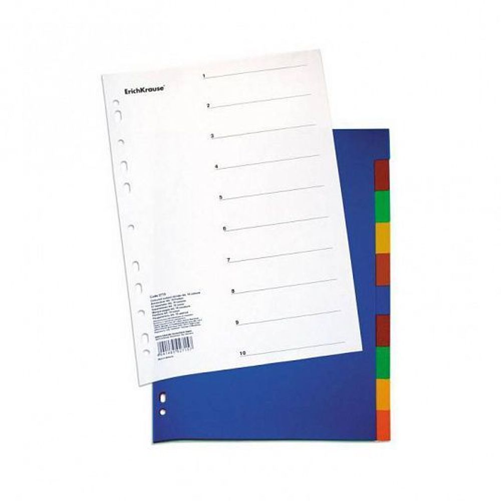 Разделители ERICH KRAUSE А4 5 цветов пластик (2 листа каждого цвета)