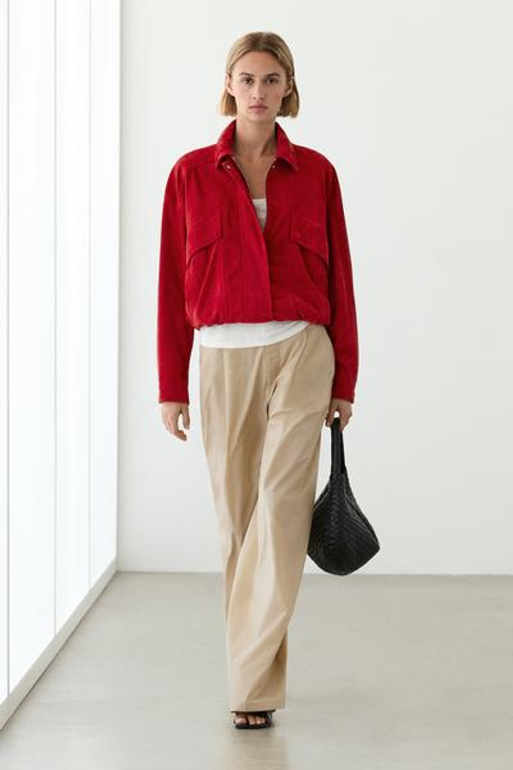 Massimo Dutti Замшевый бомбер с карманами, красный