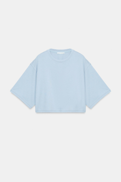 ZARA УКОРОЧЕННАЯ ФУТБОЛКА ОВЕРСАЙЗ, ГОЛУБОЙ