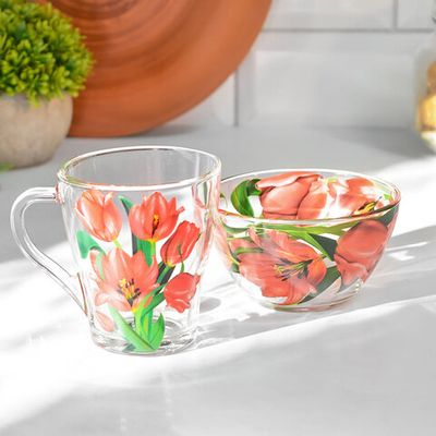 Набор "Ланч" 2 предмета (кружка 250мл, салатник 250мл) "Тюльпаны"