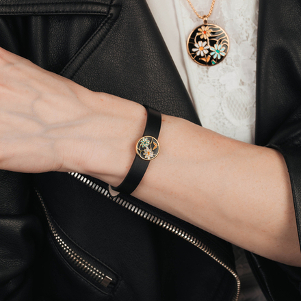 Браслет Fiore Luna на кожаном черном ремешке CB03790-3 G