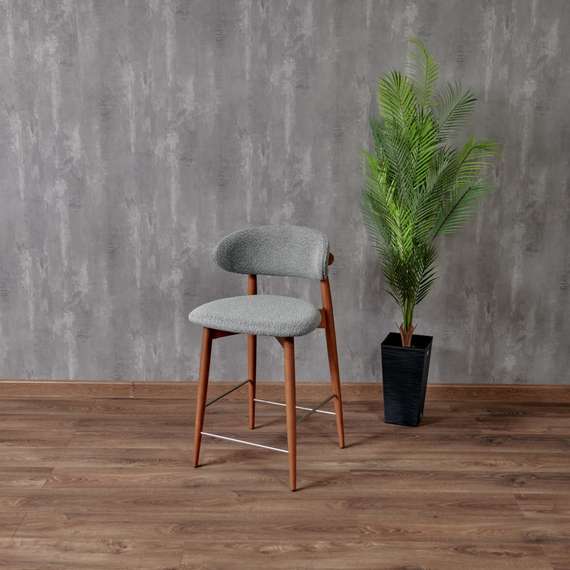 Полубарный стул Mod, светло-серое букле, ножки цвета орех