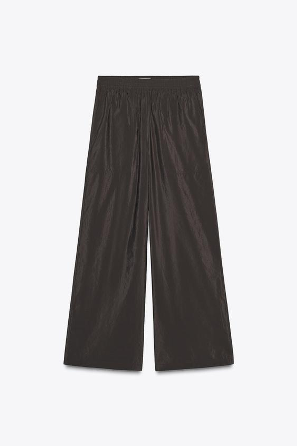 ZARA ШИРОКИЕ БРЮКИ С ЭЛАСТИЧНЫМ ПОЯСОМ, ТЕМНО-КОРИЧНЕВЫЙ