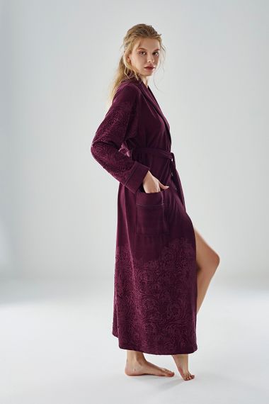 Халат женский велюровый 8720 фиолетовый  NUSA Турция