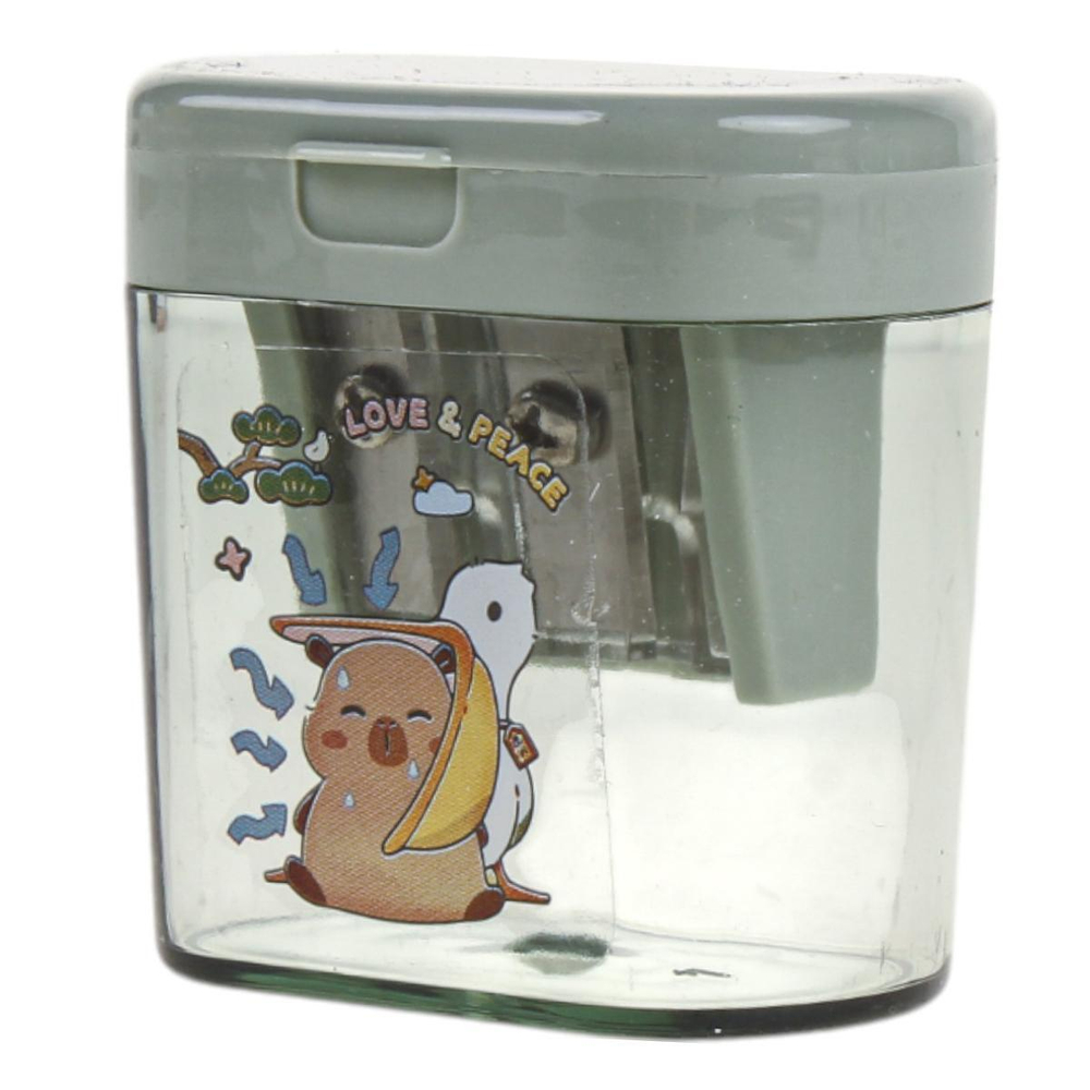 Точилка "Капибара" с контейнером, 2 отверстия, 4 цвета микс (Комплект 24шт.)