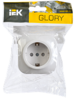 GLORY Розетка 1-местная для открытой установки с заземлением с защитными шторками 16А РСш20-3-ХБ белый IEK