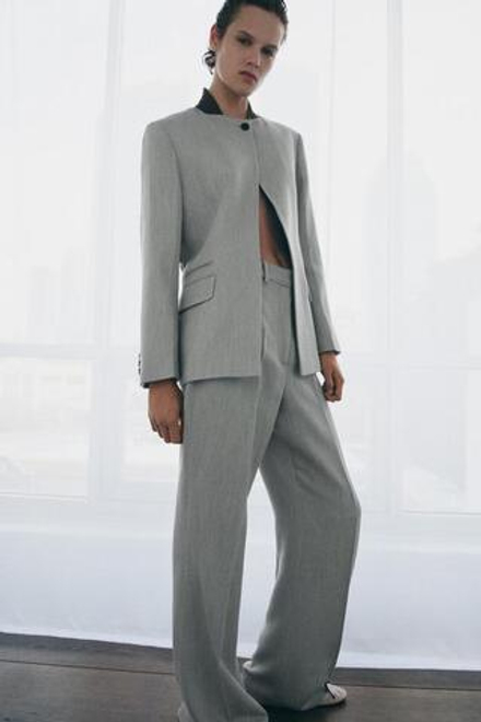 ZARA РАСКЛЕШЕННЫЕ БРЮКИ СТРУКТУРНЫЕ ZW COLLECTION, СЕРЫЙ