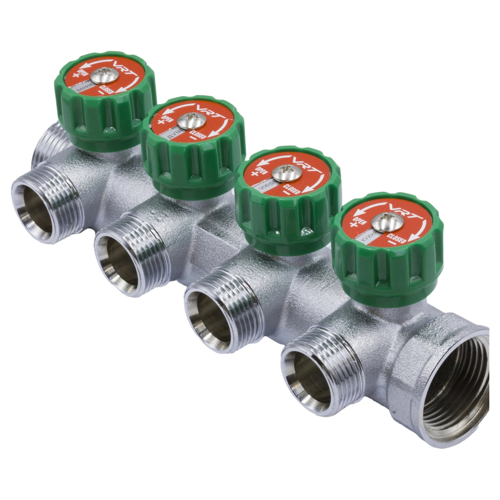 Коллектор 1''x3/4'' (евроконус) с регулировочными вентилями для подачи водоснабжения VRT (4 вых)