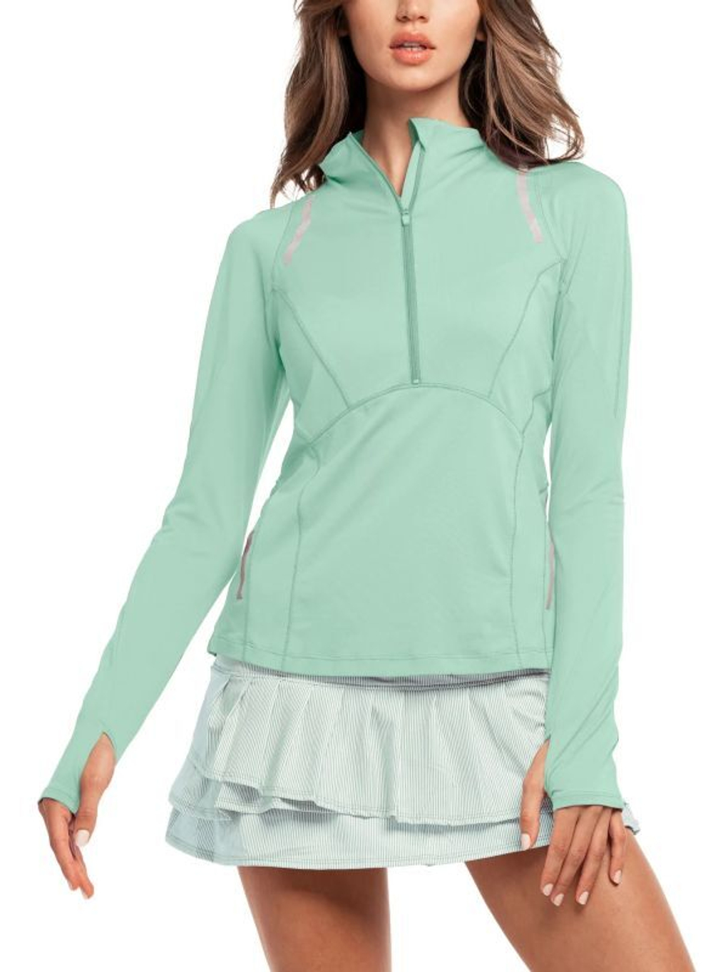 Женская теннисная футболкаLucky in Love Avant Garde 1.0 Architect 1/4 Zip Long Sleeve - Green