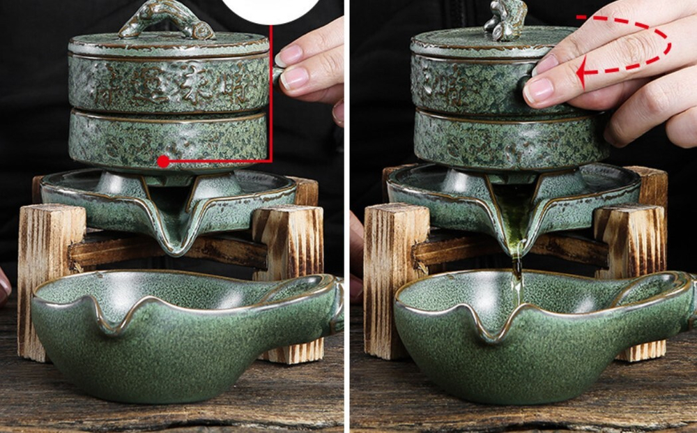 278135.1 Сервиз  Водяная мельница "Замшелый" чайник 150мл, жернова, сливник. 6 пиал, керамика