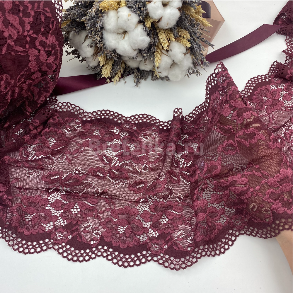 Кружево эластичное бордовое 21 см