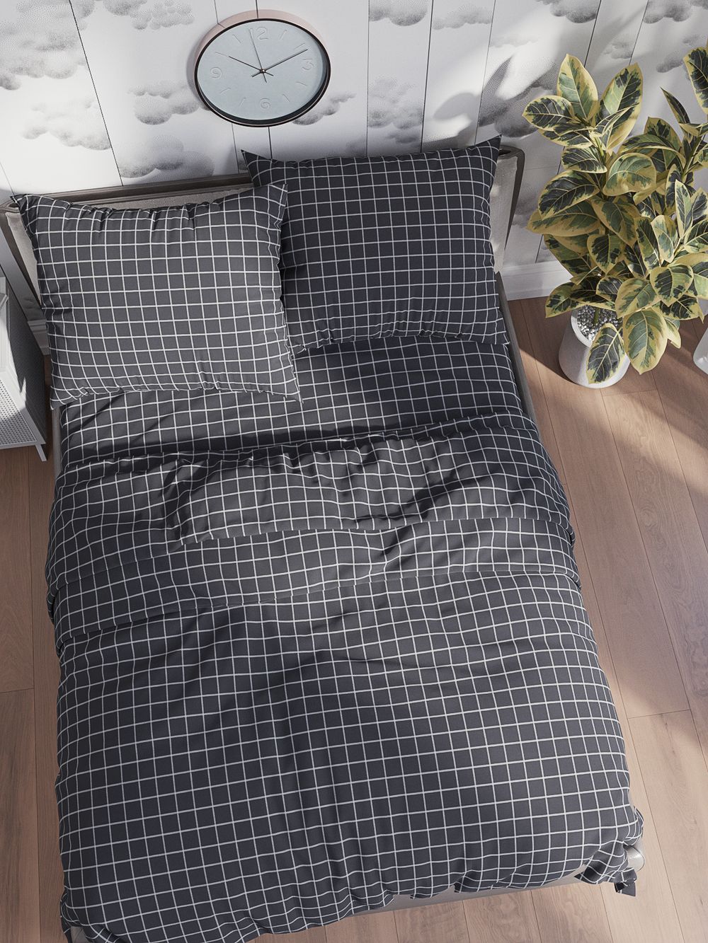 Постельное белье Simple House "Tiara/Tiara (компаньон)" 2-спальный   наволочки 50х70 2шт Простынь на резинке 160х200 см  Пододеяльник 175х215 см