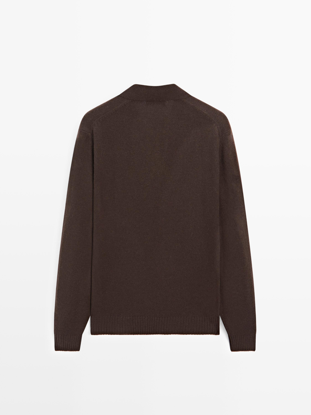 Massimo Dutti Свитер поло из смесовой шерсти с V-образным вырезом, шоколадный