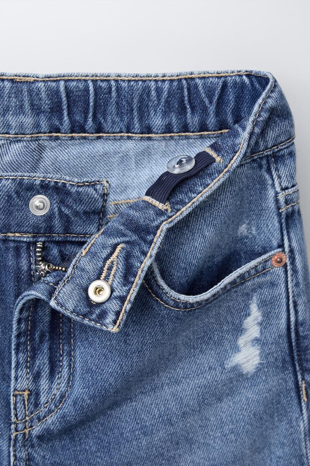 ZARA ДЖИНСОВЫЕ ШОРТЫ С ПРИНТОМ И НАДПИСЬЮ, СИНИЙ