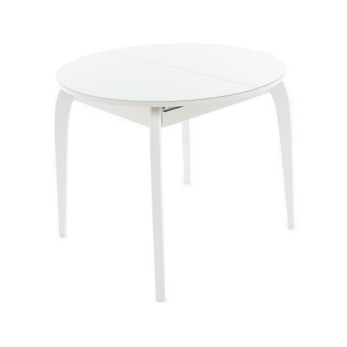 Стол раздвижной Ривьера СВ исп Круг стекло (D900) ноги хром №5 Цвет Стекла :Белый / Цвет ЛДСП:Белый
