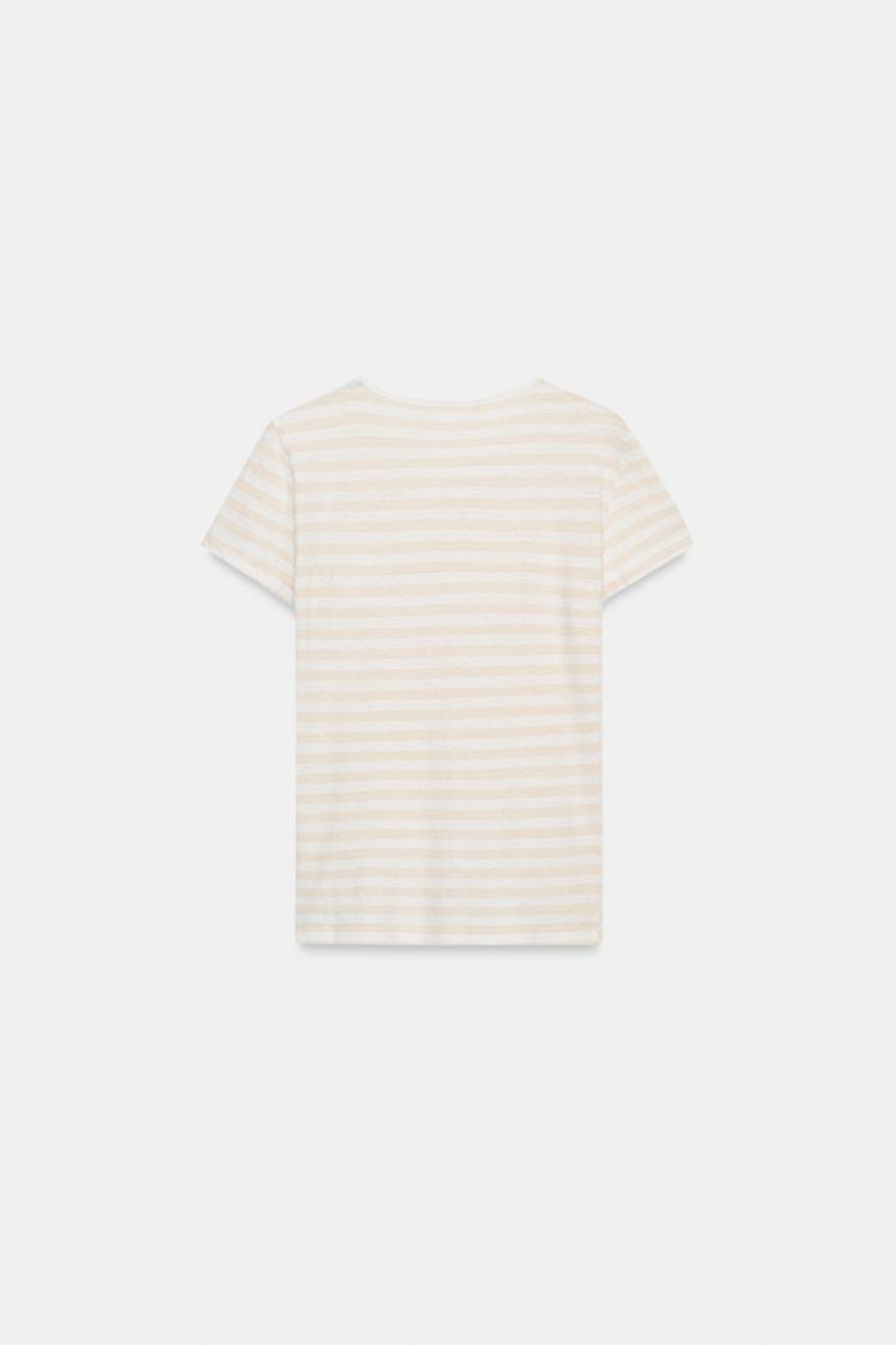 ZARA ФУТБОЛКА ИЗ ХЛОПКА И ЛЬНА С КОРОТКИМИ РУКАВАМИ, ПОЛОСКИ