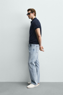 ZARA ПОЛО ИЗ ЛЕГКОГО ТРИКОТАЖА, МОРСКОЙ СИНИЙ