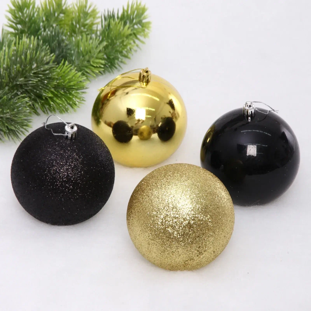 Новогодние шары 10 см (набор 4 шт) «Микс фактур», черный/золото