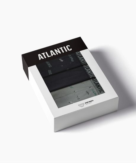 Мужские трусы (3шт) слипы спорт Atlantic 3MP-206, хлопок, черный + черный + светлый хаки