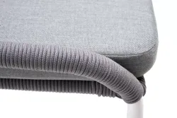 "Милан" стул плетеный из роупа, каркас алюминий белый шагрень, роуп светло-серый круглый, ткань светло-серая