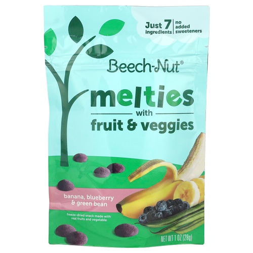 Beech-Nut, Melties с фруктами и овощами, от 8 месяцев, банан, голубика и зеленая фасоль, 28 г (1 унция)