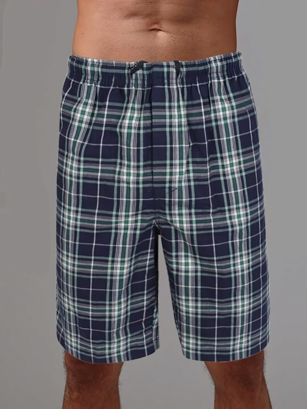 Удлиненные клетчатые мужские шорты (Размер: M) (Цвет: синий с зеленым)