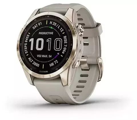 Умные часы Garmin  Fenix 7S Sapphire Solar  Cream Gold Titanium with Light Sand Band (010-02539-21)