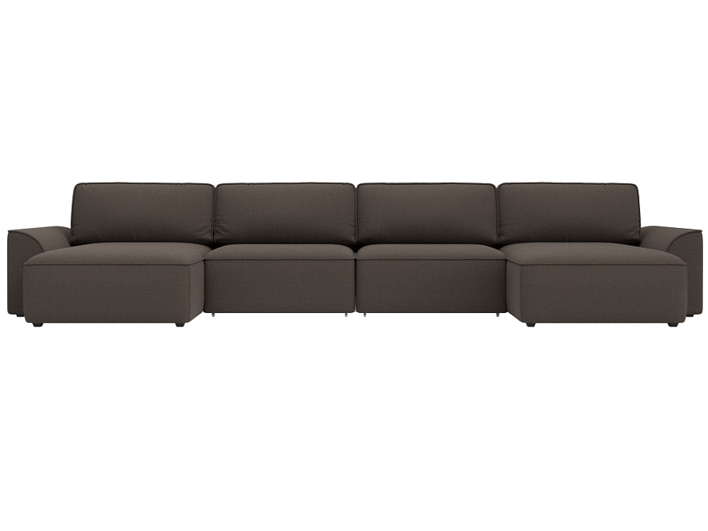 Диван П-образный Лига-048 НПБ лонг, Амур 05 коричневый, Рогожка, 128340