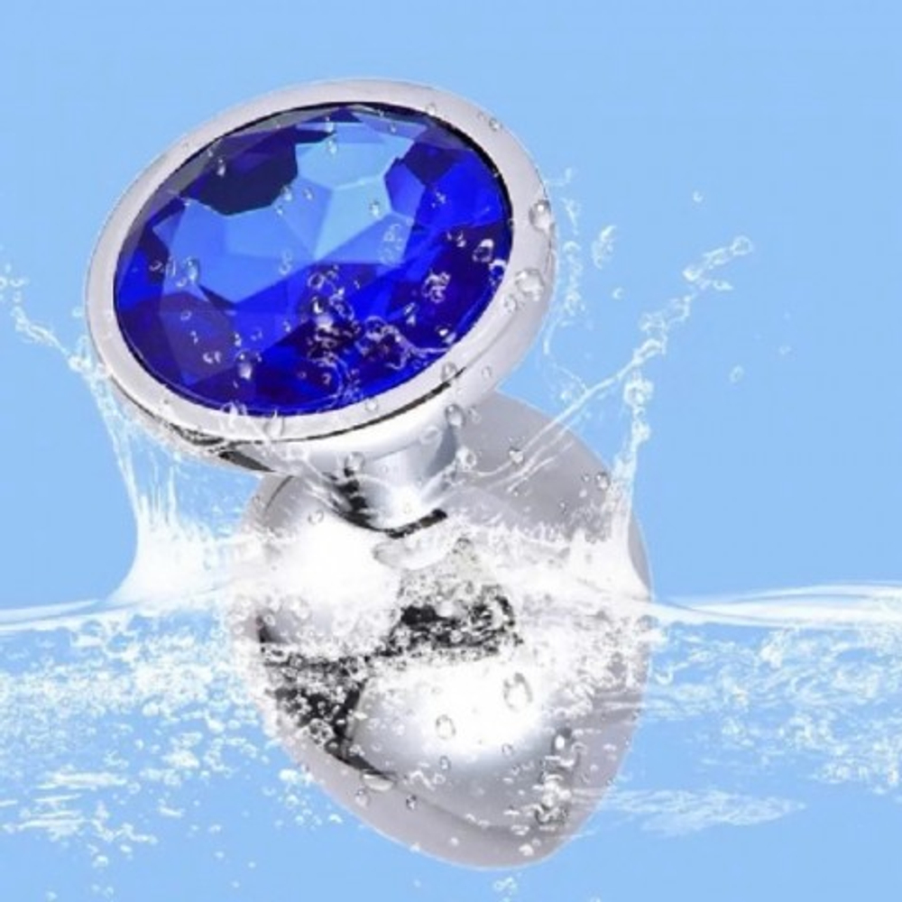 Маленькая металлическая анальная пробка Anal Pleasure от Alive (M: 8*3,4 см.) синий кристалл