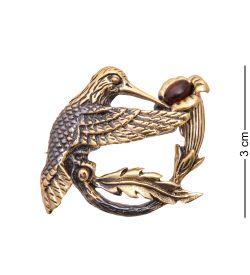 AM-3449 Брошь «Колибри Дюпона» (латунь, янтарь)