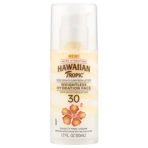 Hawaiian Tropic, Silk Hydration, Weightless Face, невесомый солнцезащитный лосьон для лица без масел, SPF 30, 50 мл