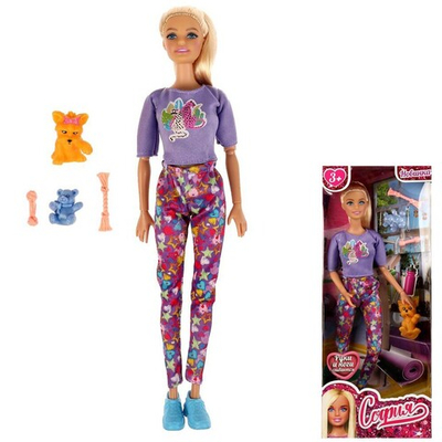 Кукла Карапуз 66001PET-S2-S-BB София 29 см руки и ноги сгиб, собака, акс