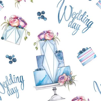 Свадебный акварельный декор на белом фоне Wedding.