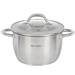 Кастрюля нерж, 5 л, с крыш, крышка стекло, Daniks, Перл, GS-01205-22, индукц