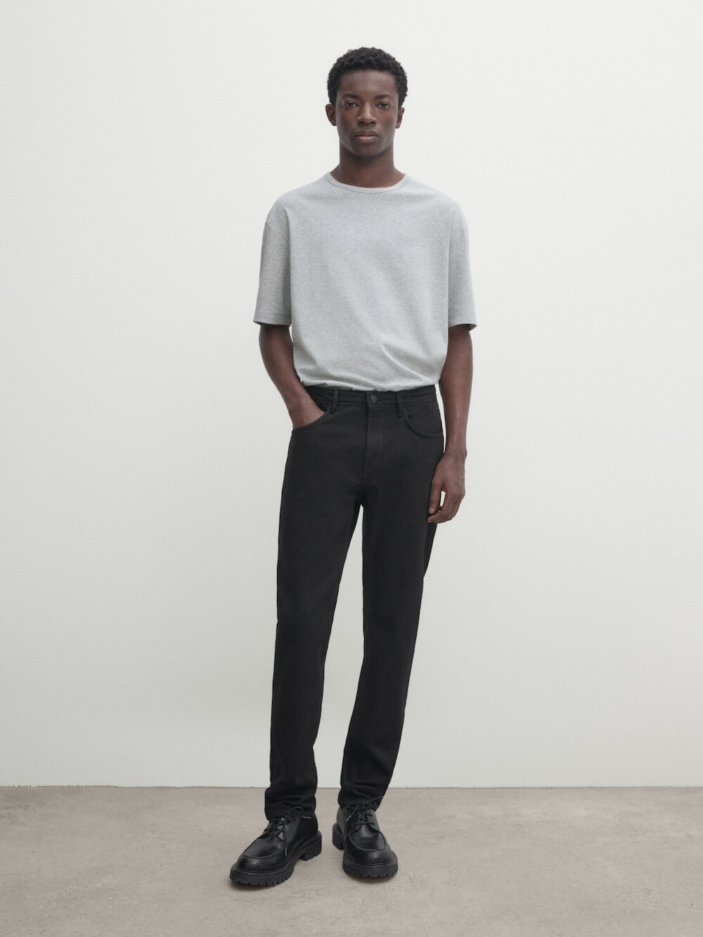 MASSIMO DUTTI Хлопковая футболка с короткими рукавами, серый с меланжевым эффектом