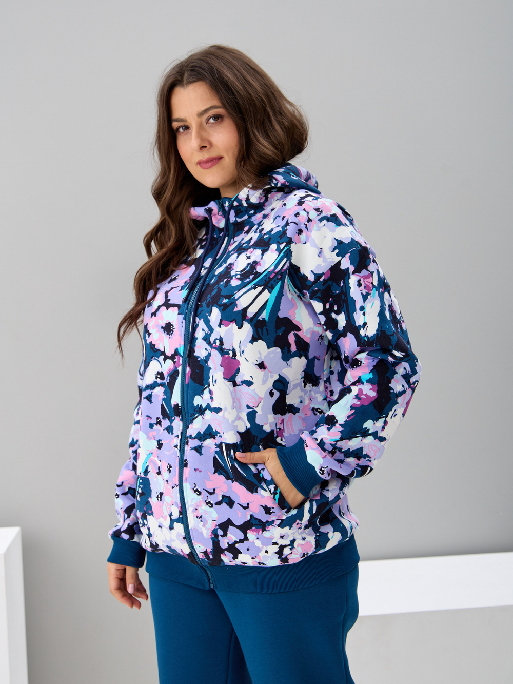 Олимпийка Офн-055Ц/петроль-цветочнаяфантазия