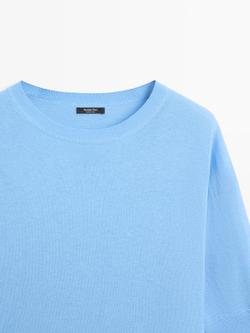 Massimo Dutti Свитер из смешанного хлопка с короткими рукавами, синий