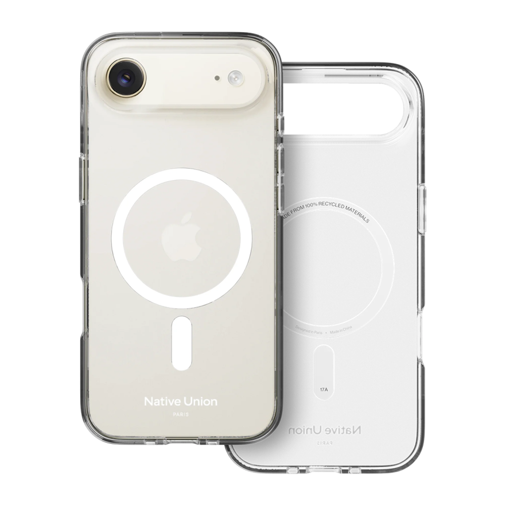 Прозрачный чехол MagSafe Native Union (Re)Clear Case для iPhone Air Глянцевый гибридный чехол из переработанного пластика, повышенным уровнем защиты при падении и вырезом для Контроллера камеры. Производителем заявлена устойчивость к пожелтению