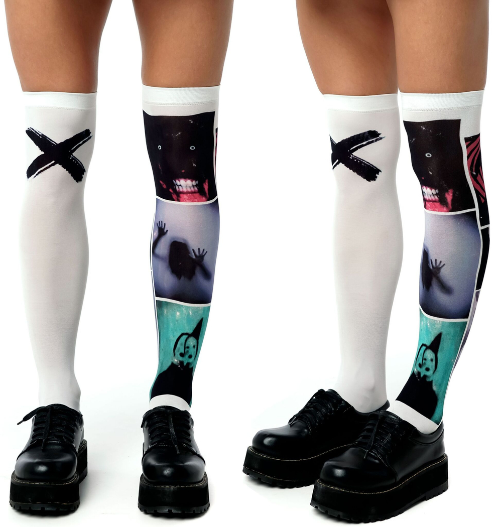 Белые гольфы с пугающим принтом (Цвет: белый)