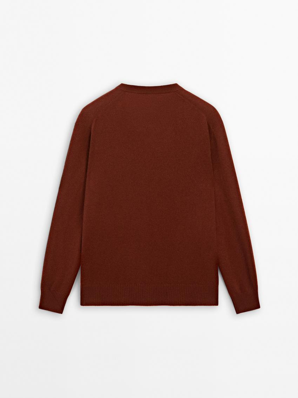 Massimo Dutti Свитер из 100% кашемира с V-образным вырезом, гранатовый