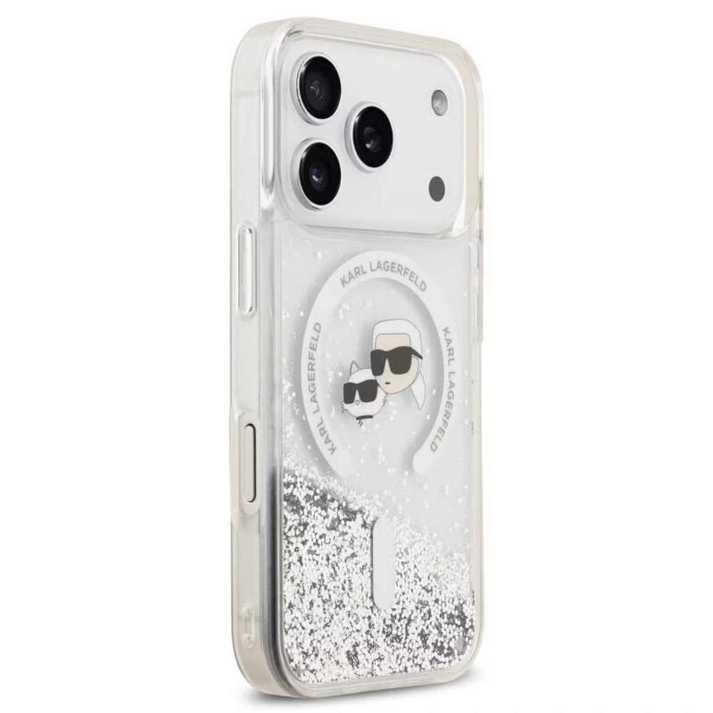 Чехол Lagerfeld для iPhone 17 Pro Max Liquid Glitter NFT Karl & Choup Heads Hard (MagSafe), Transparent (KLHMP17XLGKCSGH)
