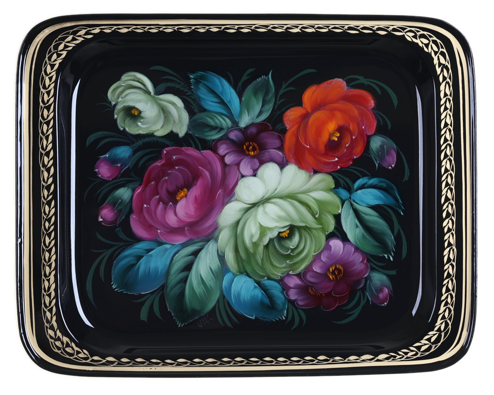 Жостовский поднос декоративный, размер 33х26 см (A13), металлический