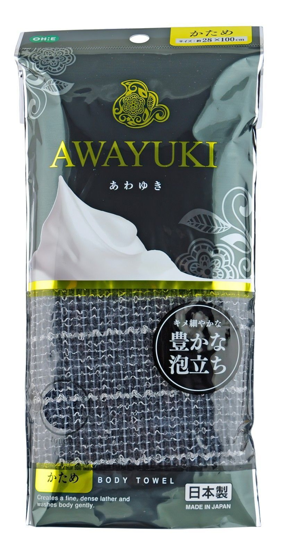 Мочалка для тела массажная пенообразующая жесткая серая 28х100 см Ohe Awayuki