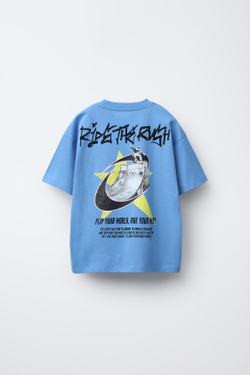ZARA ФУТБОЛКА С ПРИНТОМ SKATE, СИНИЙ