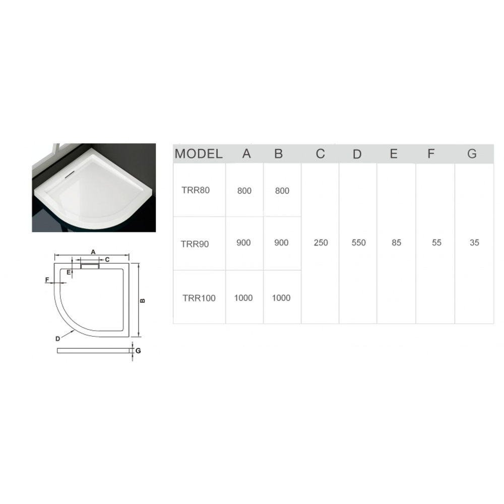 Душевой поддон WeltWasser  WW TR WW TRR 90 10000002770 Форма четверть круга