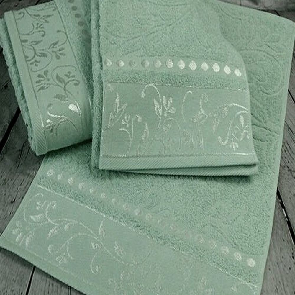 Набор из 3-х махровых полотенец "П37. Жаккард полынь" в упаковке, 100% хлопок, Россия.