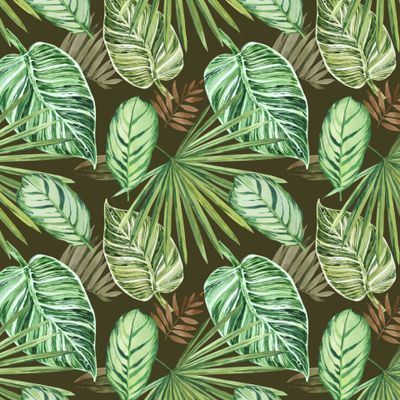 акварельные тропические листья (коричневый фон)