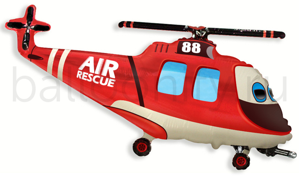 Шар (38''/97 см) Фигура, Вертолет-Спасатель, Красный, 1 шт.