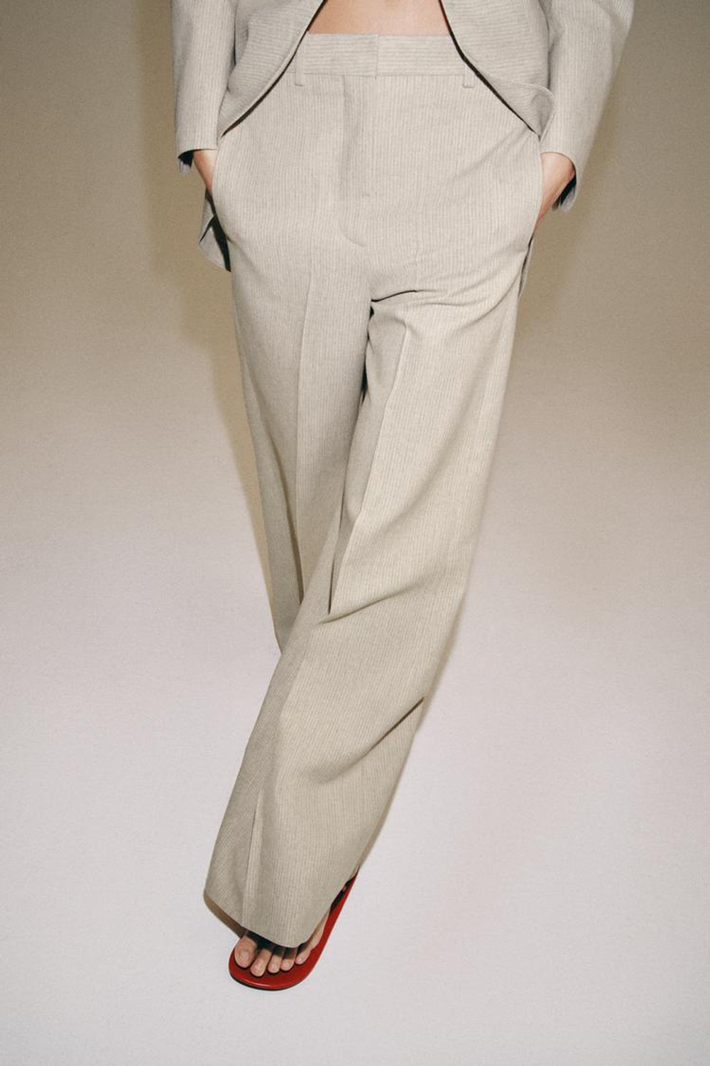 ZARA БРЮКИ В ПОЛОСКУ — ZW COLLECTION, ПЕСОЧНЫЙ МЕЛАНЖ