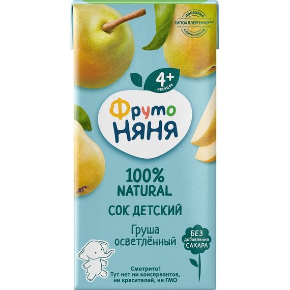 FRUTONANNY. Сок для дет/пит ФрутоНяня 200мл тетра-пак грушевый осветленный ФрутоНяня Россия